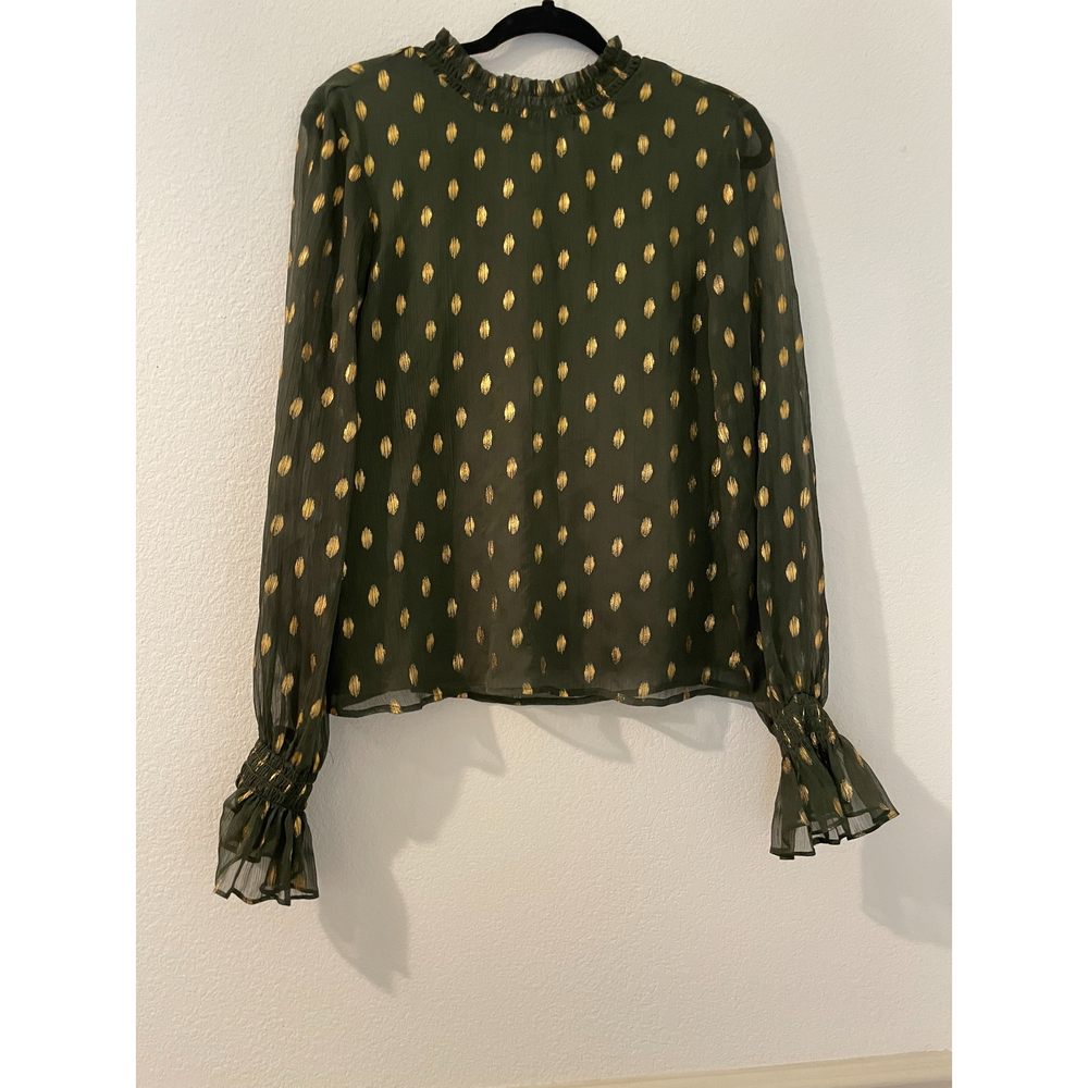Endless Rose Metallic Polka Dot Chiffon Green & Gold Blouse